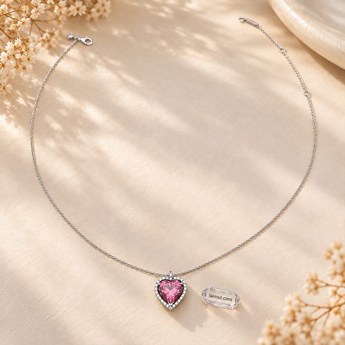 Ảnh thực tế dây chuyền Pandora 394414C01 Pink Halo Heart tại Laimut