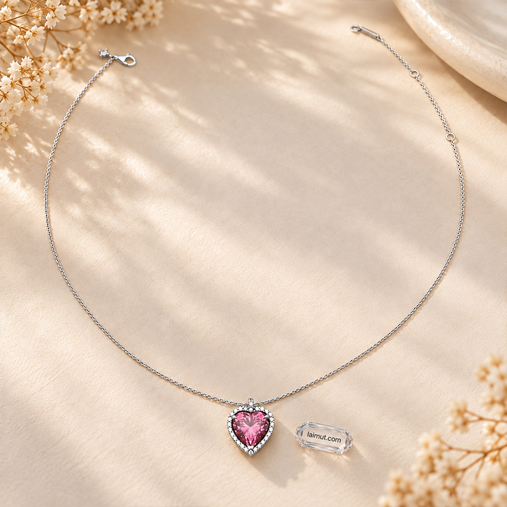 Ảnh thực tế dây chuyền Pandora 394414C01 Pink Halo Heart tại Laimut