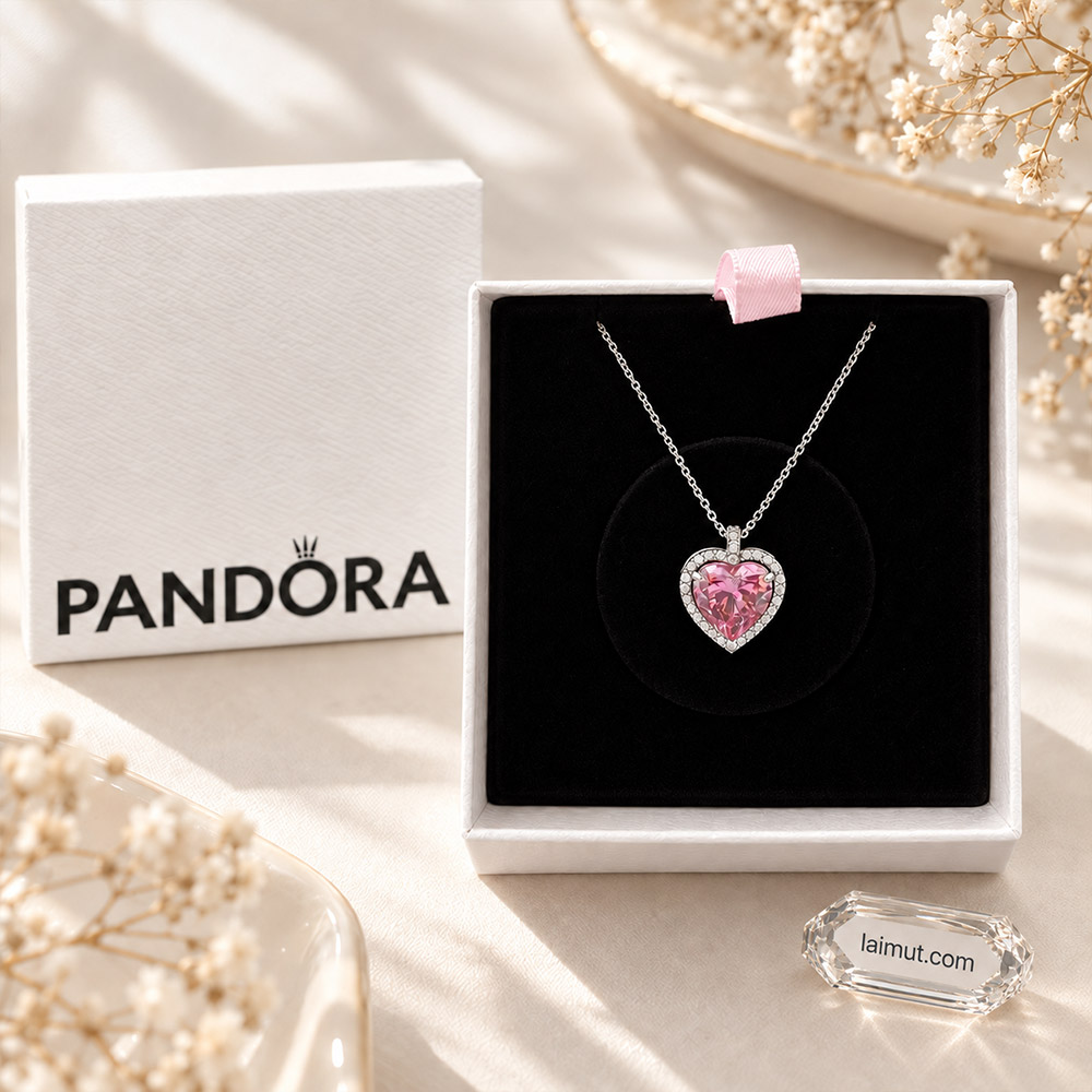 Dây chuyền Pandora 394414C01 Pink Halo Heart fullbox