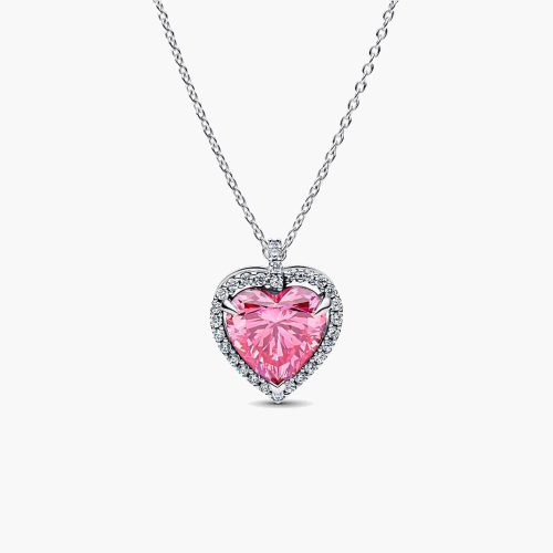 Dây chuyền Pandora 394414C01 Pink Halo Heart bạc sterling