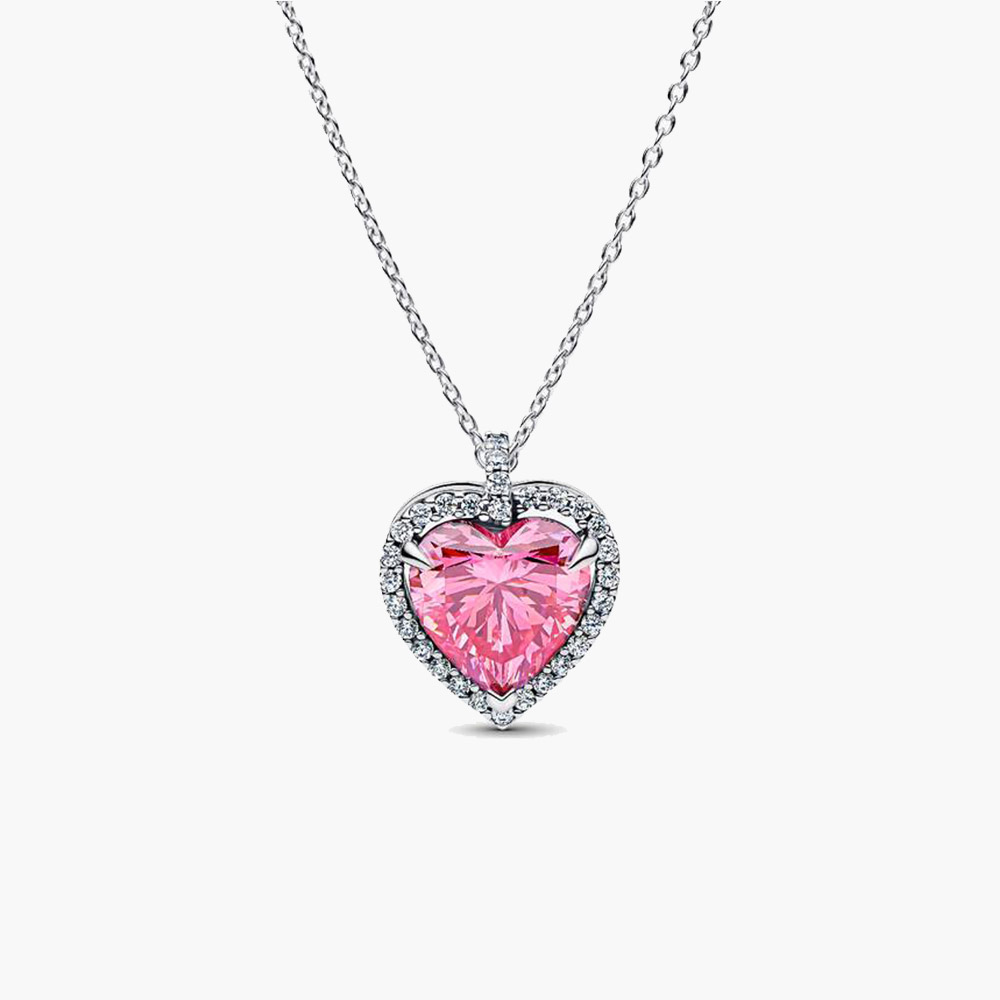 Dây chuyền Pandora 394414C01 Pink Halo Heart bạc sterling