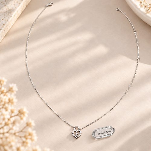 Ảnh thực tế dây chuyền Pandora Sparkling Heart Padlock 394416C01 tại Laimut