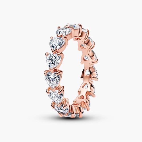 Nhẫn Pandora Band of Clear Hearts 183103C01 mạ vàng hồng 14K đính Cubic Zirconia