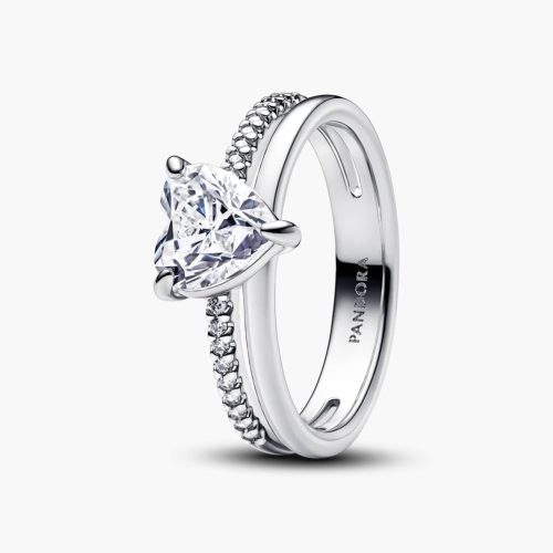 Nhẫn Pandora Double Band Heart 193100C01 bạc sterling đính Cubic Zirconia