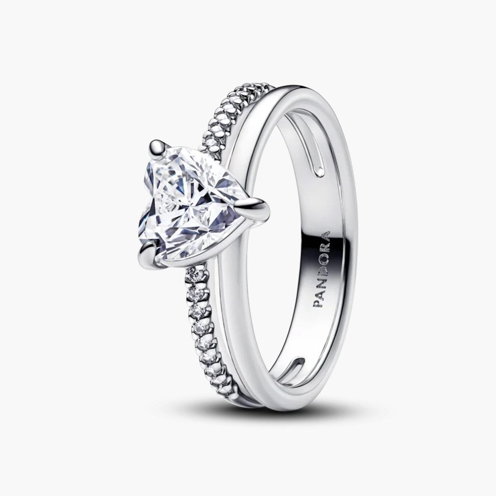 Nhẫn Pandora Double Band Heart 193100C01 bạc sterling đính Cubic Zirconia