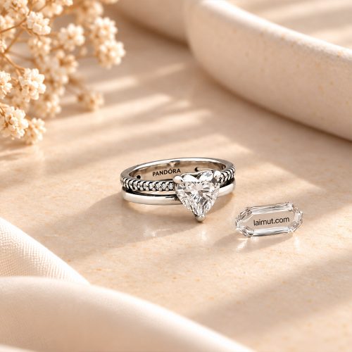 Cận cảnh nhẫn Pandora Double Band Heart 193100C01