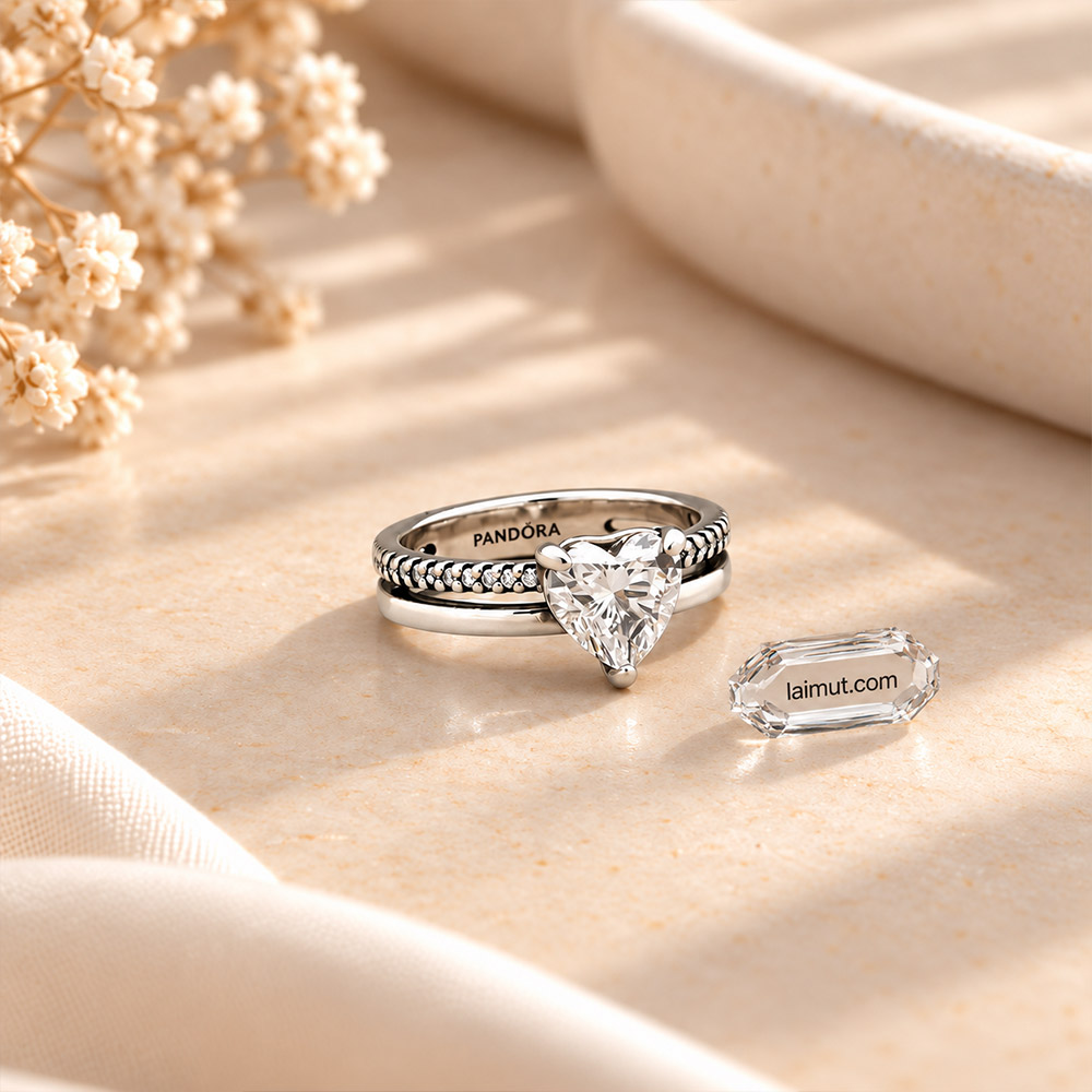 Cận cảnh nhẫn Pandora Double Band Heart 193100C01