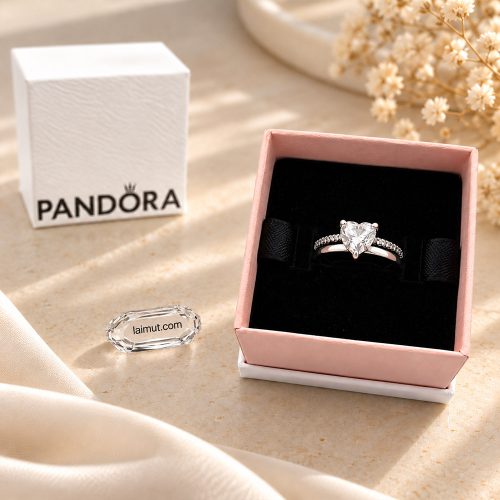 Ảnh mẫu đeo nhẫn Pandora Double Band Heart 193100C01.