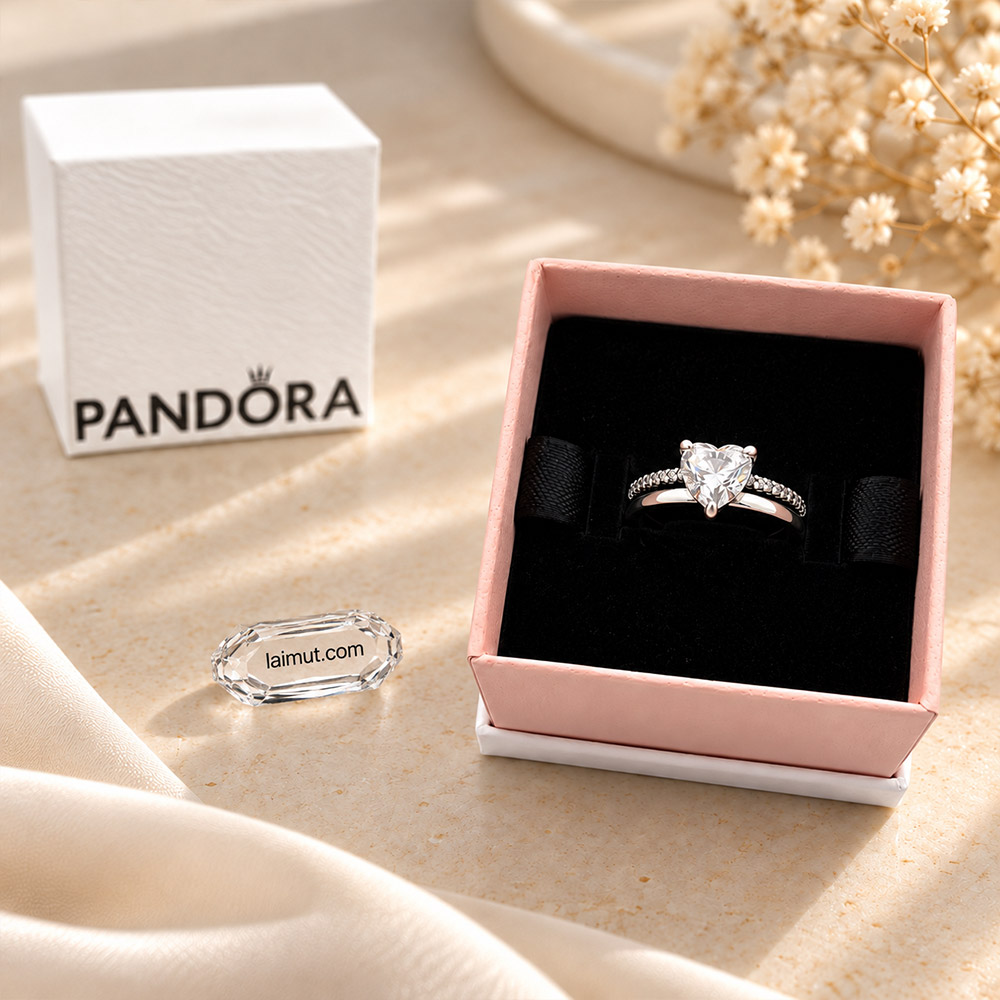 Ảnh mẫu đeo nhẫn Pandora Double Band Heart 193100C01.
