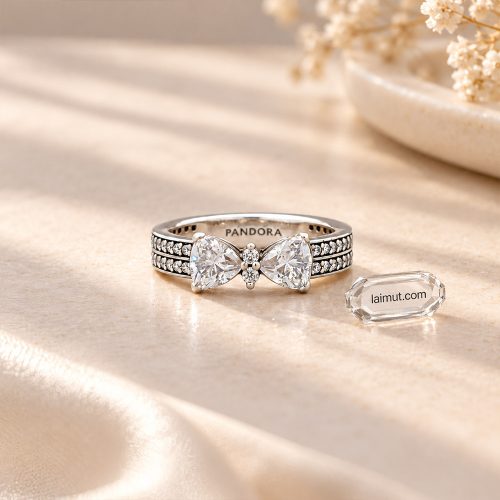 Cận cảnh nhẫn Pandora Sparkling Bow Double-row 193552C01