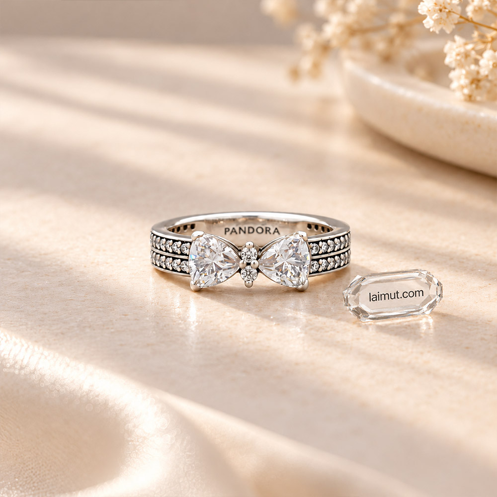 Cận cảnh nhẫn Pandora Sparkling Bow Double-row 193552C01
