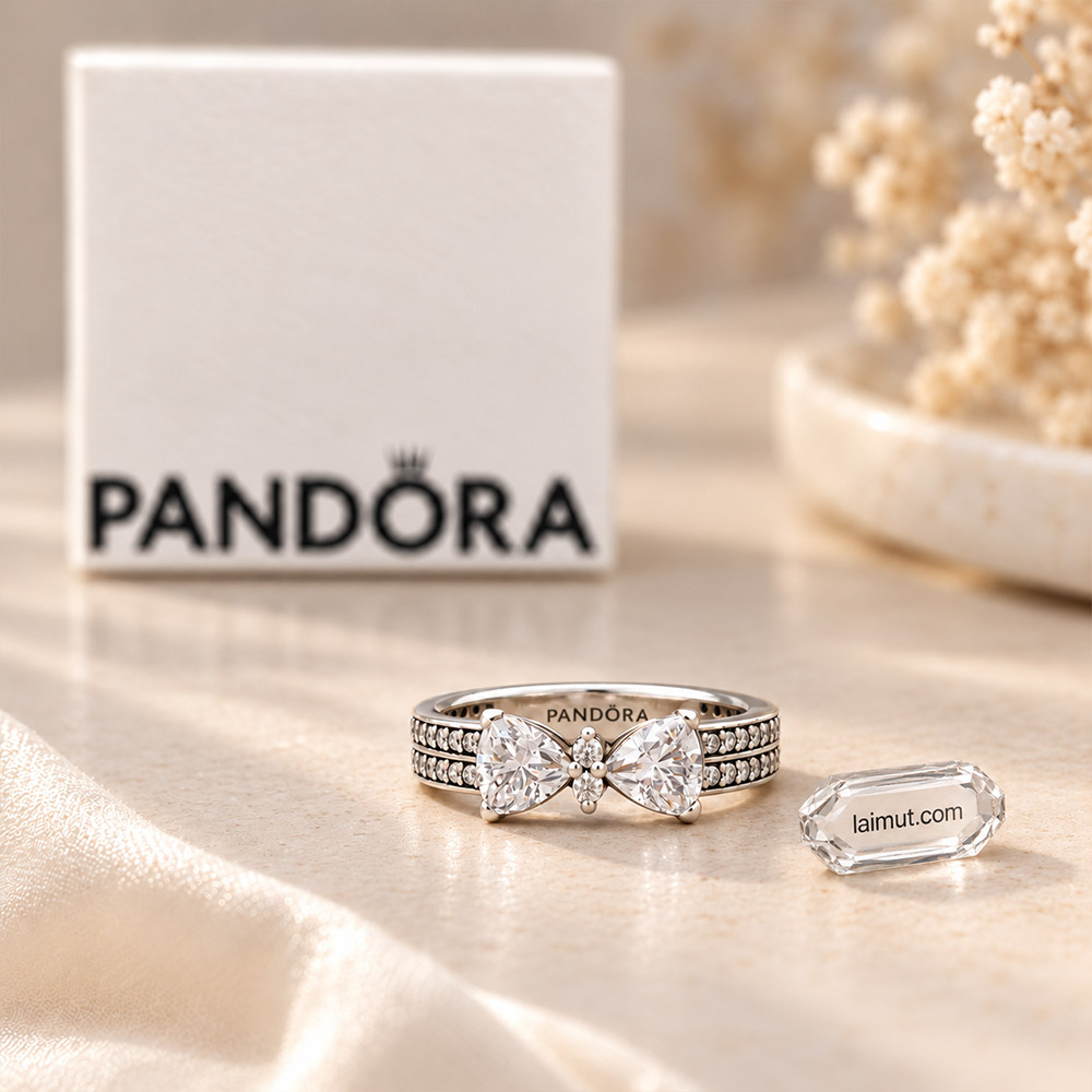 Ảnh thực tế nhẫn Pandora Sparkling Bow Double-row 193552C01 tại Laimut