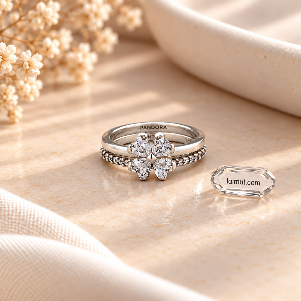 Ảnh thực tế nhẫn Pandora Sparkling Lucky Clover Splittable 194507C01 tại Laimut