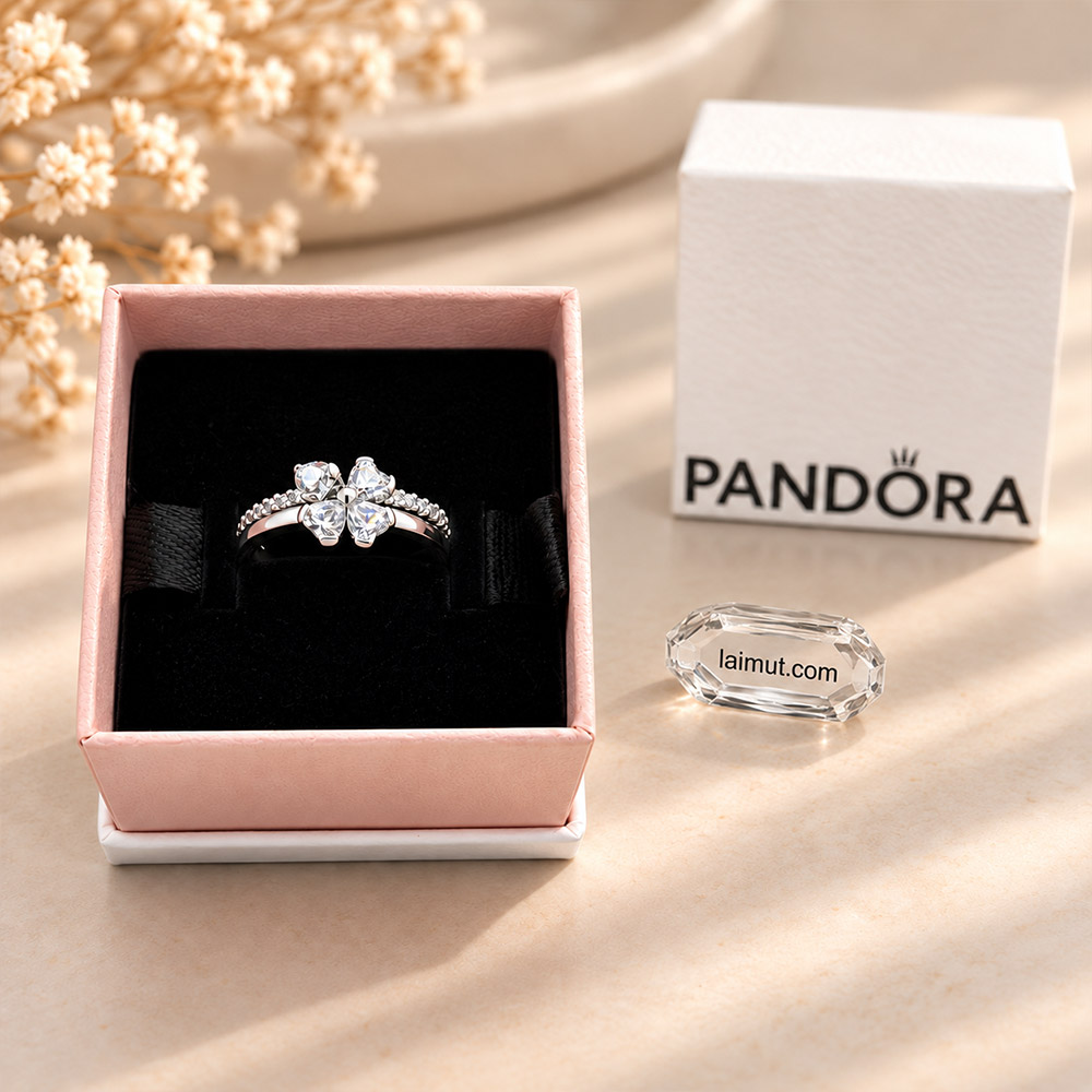 Nhẫn Pandora Sparkling Lucky Clover Splittable 194507C01 fullbox