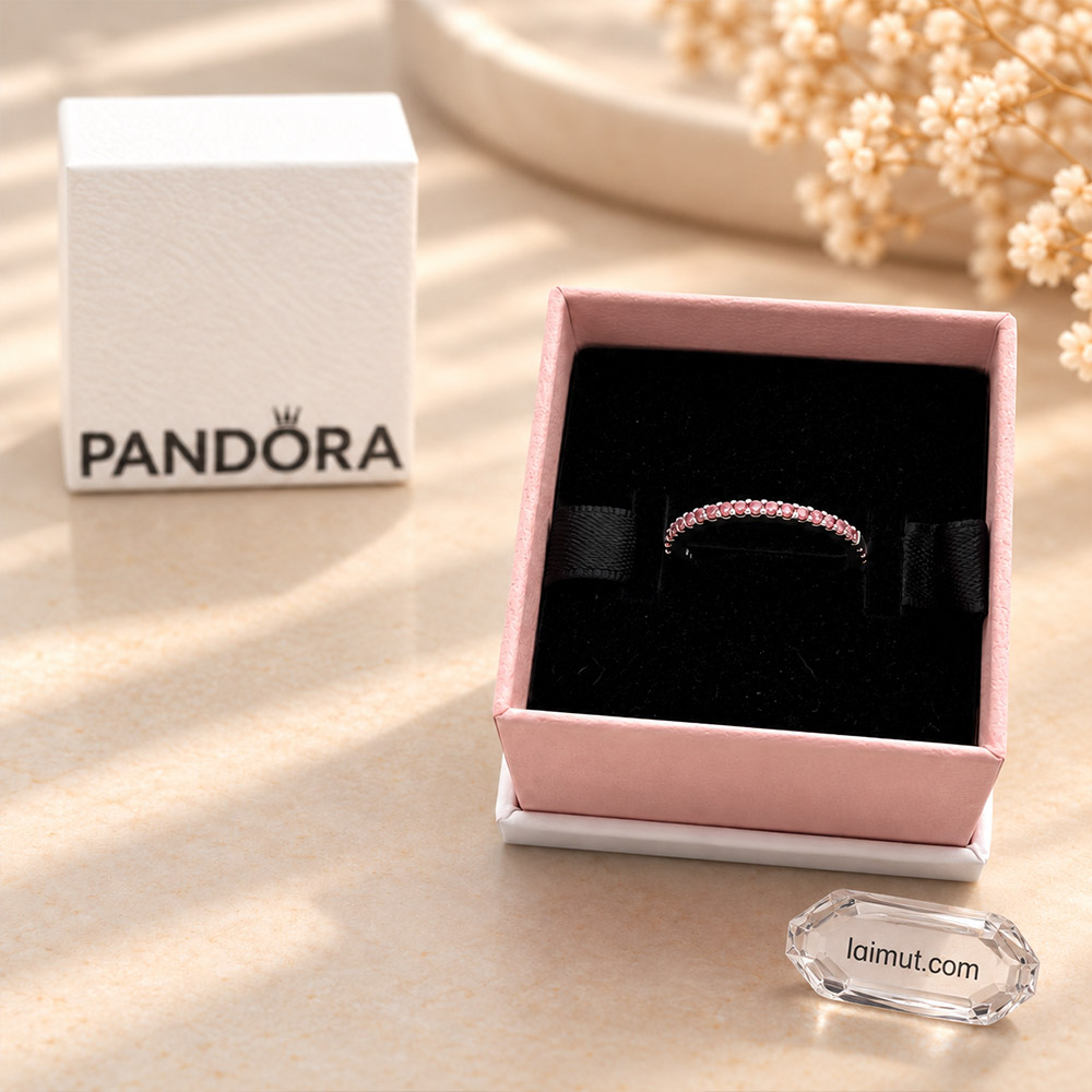 Nhẫn Pandora Sparkling Pink Band 192999C02 fullbox