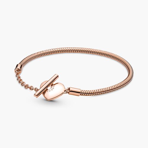 Vòng charm Pandora Moments Heart T-Bar 589285C00 mạ vàng hồng 14k