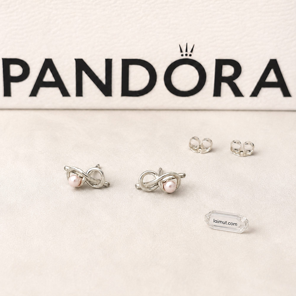 Bông tai Pandora 293761C01 chính hãng | Infinity Knot Stud Earrings | Laimut | Ảnh chụp thực tế