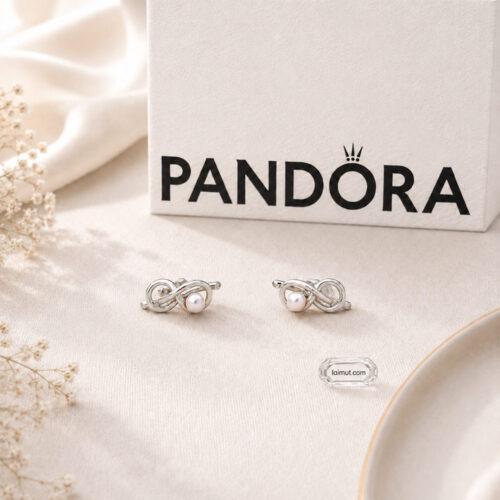 Bông tai Pandora 293761C01 chính hãng | Infinity Knot Stud Earrings | Laimut | Ảnh chụp thực tế