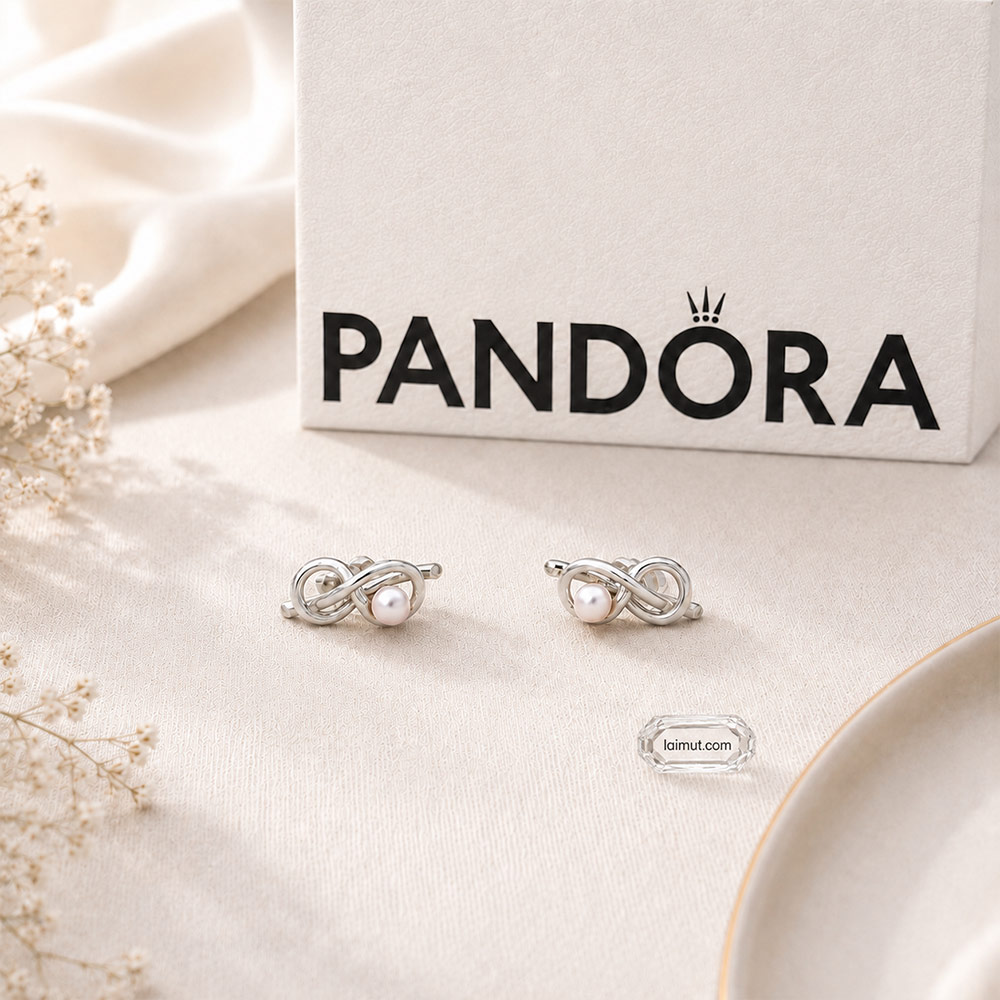 Bông tai Pandora 293761C01 chính hãng | Infinity Knot Stud Earrings | Laimut | Ảnh chụp thực tế