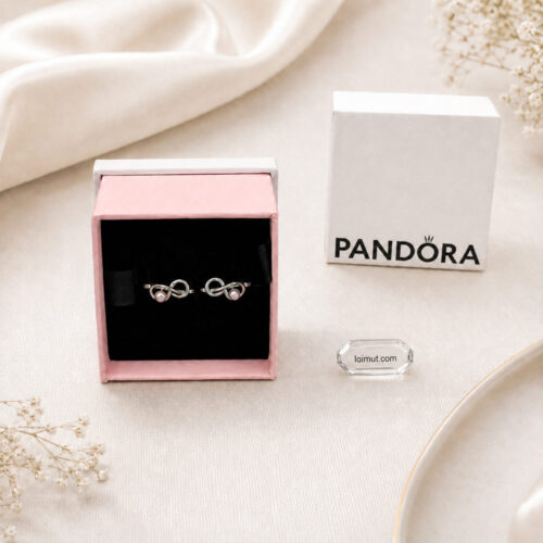 Bông tai Pandora 293761C01 chính hãng | Infinity Knot Stud Earrings | Laimut | Ảnh chụp thực tế