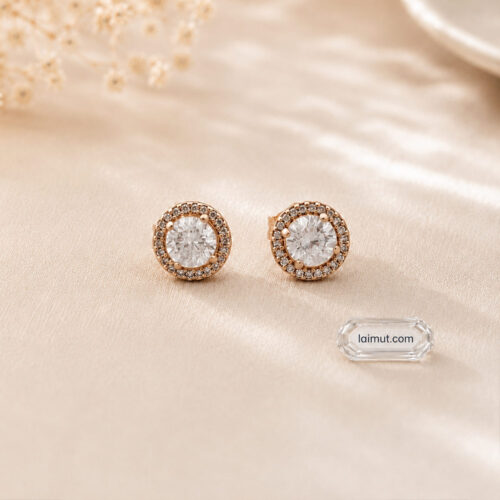 Bông tai Pandora 286272CZ chính hãng | Round Sparkle Halo Stud Earrings | Laimut | Ảnh chụp thực tế