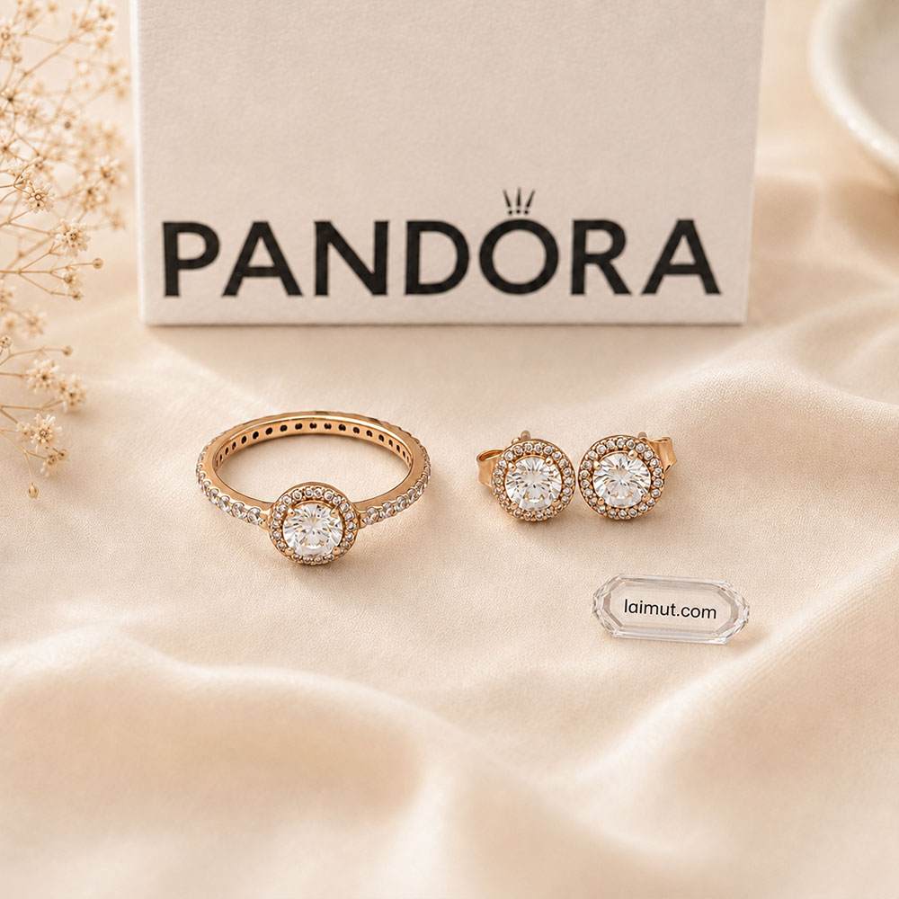 Bông tai Pandora 286272CZ chính hãng | Round Sparkle Halo Stud Earrings | Laimut | Ảnh chụp thực tế