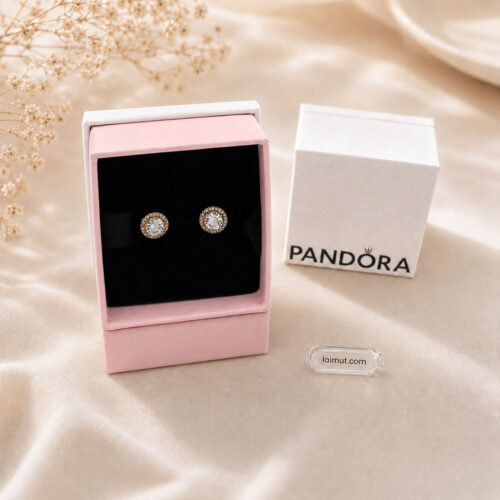 Bông tai Pandora 286272CZ chính hãng | Round Sparkle Halo Stud Earrings | Laimut | Ảnh chụp thực tế