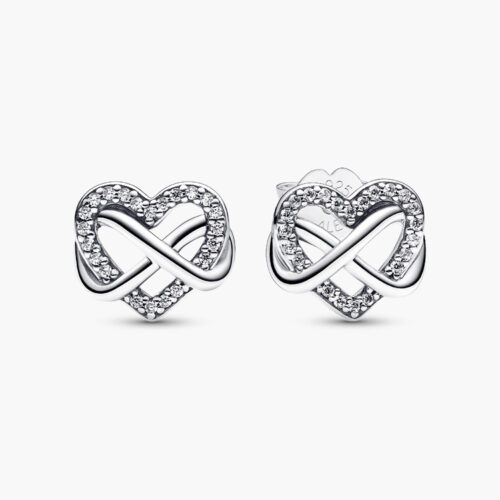 Bông tai Pandora 292667C01 chính hãng | Sparkling Infinity Heart Stud Earrings | Laimut