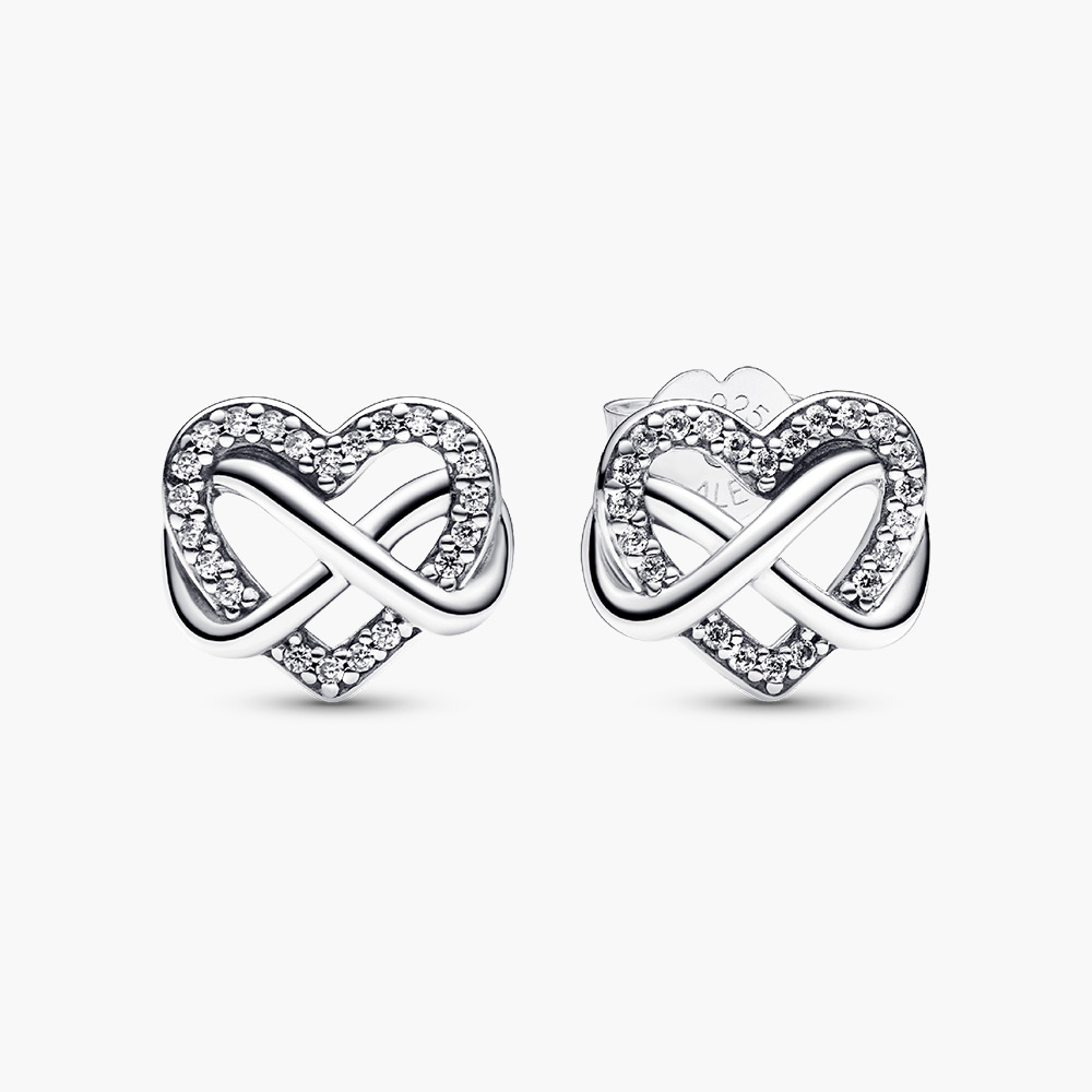 Bông tai Pandora 292667C01 chính hãng | Sparkling Infinity Heart Stud Earrings | Laimut