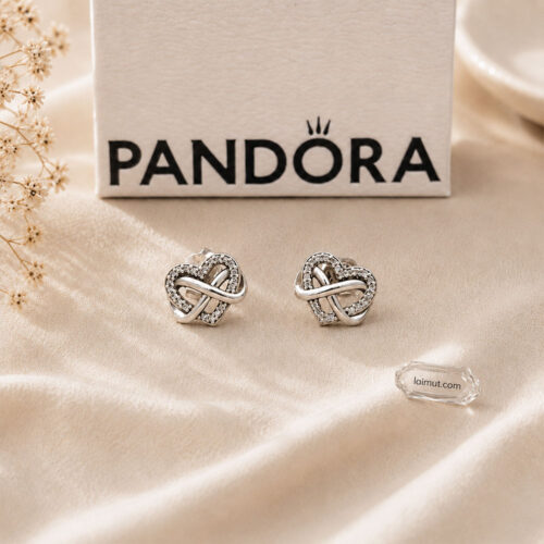 Bông tai Pandora 292667C01 chính hãng | Sparkling Infinity Heart Stud Earrings | Laimut | Ảnh chụp thực tế