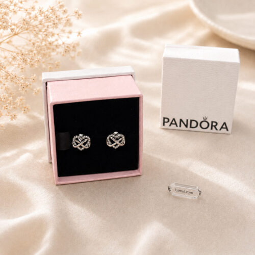 Bông tai Pandora 292667C01 chính hãng | Sparkling Infinity Heart Stud Earrings | Laimut | Ảnh chụp thực tế