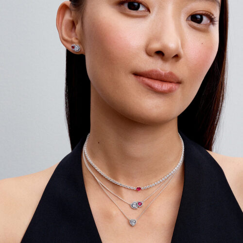 Dây chuyền Pandora 398425C01 chính hãng | Elevated Heart Necklace | Laimut | Ảnh mẫu đeo