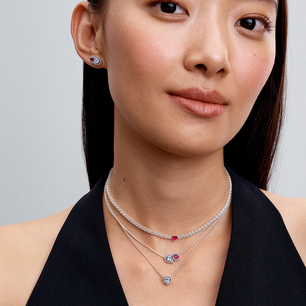 Dây chuyền Pandora 398425C01 chính hãng | Elevated Heart Necklace | Laimut | Ảnh mẫu đeo