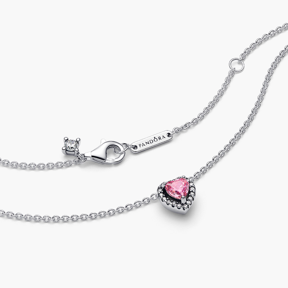 Nhẫn Pandora 398425C02 Pink Elevated Heart Necklace | Laimut | Ảnh 3D