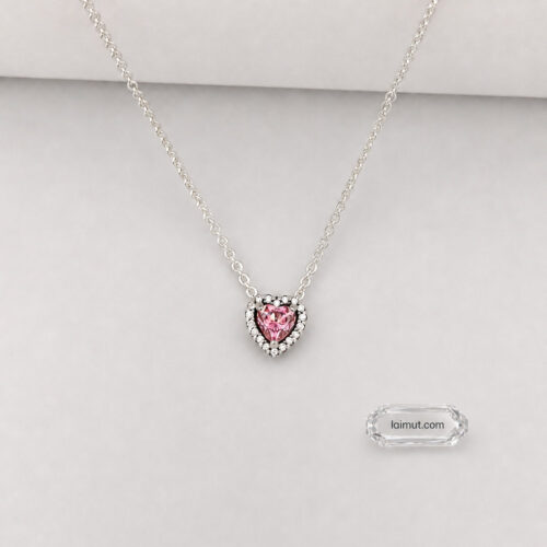 Nhẫn Pandora 398425C02 Pink Elevated Heart Necklace | Laimut | Ảnh chụp thực tế