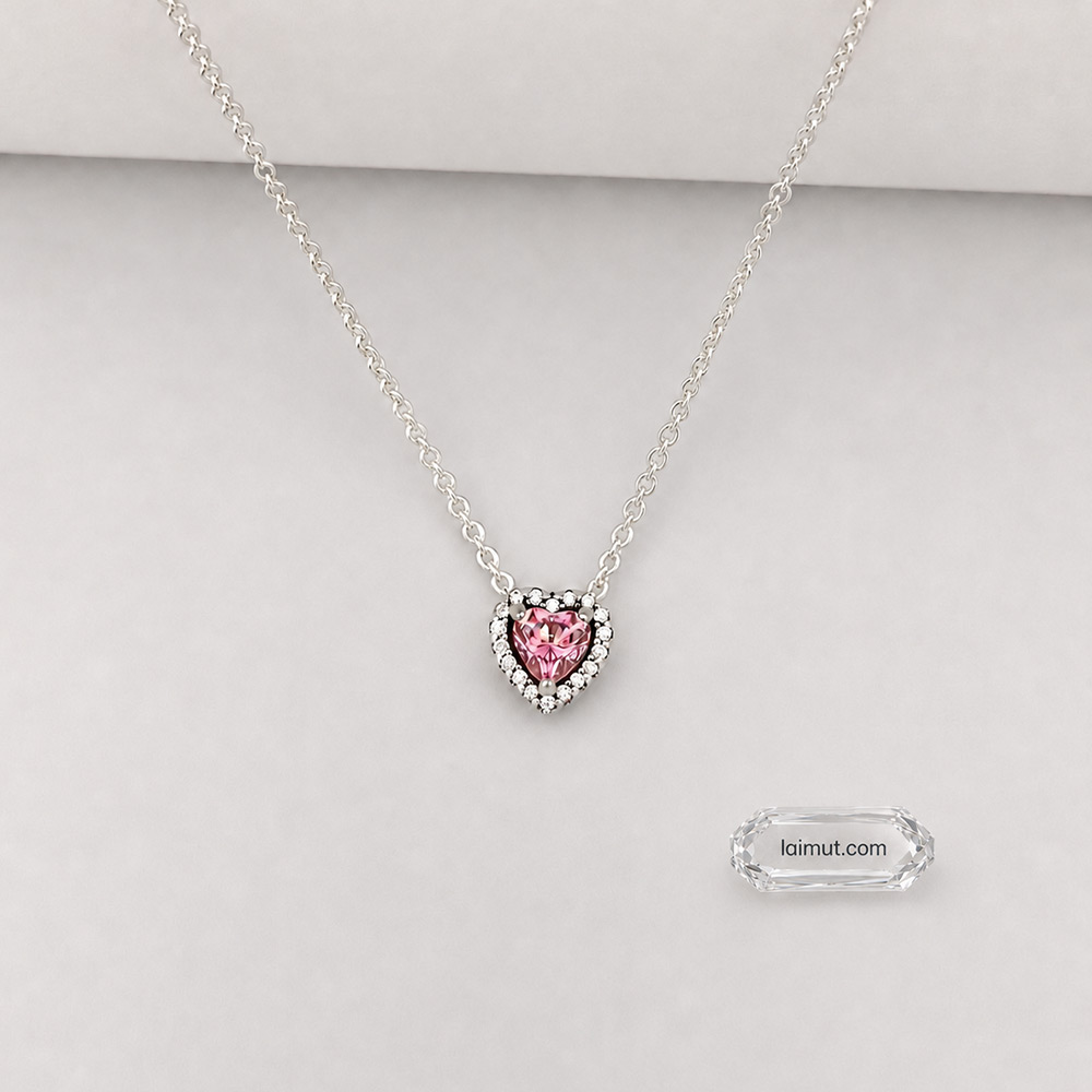 Nhẫn Pandora 398425C02 Pink Elevated Heart Necklace | Laimut | Ảnh chụp thực tế
