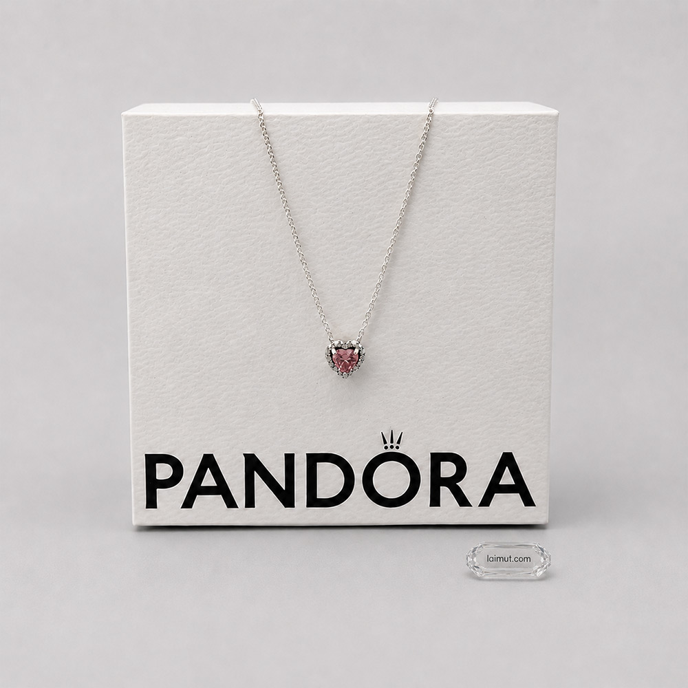 Nhẫn Pandora 398425C02 Pink Elevated Heart Necklace | Laimut | Ảnh chụp thực tế