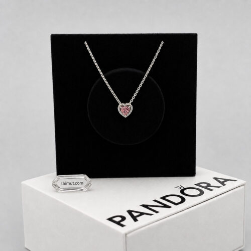 Nhẫn Pandora 398425C02 Pink Elevated Heart Necklace | Laimut | Ảnh chụp thực tế