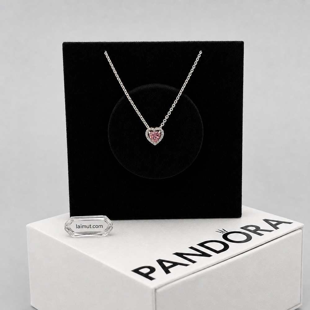 Nhẫn Pandora 398425C02 Pink Elevated Heart Necklace | Laimut | Ảnh chụp thực tế