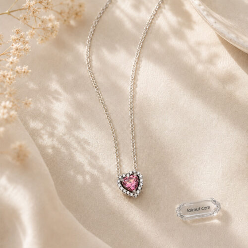 Nhẫn Pandora 398425C02 Pink Elevated Heart Necklace | Laimut | Ảnh chụp thực tế