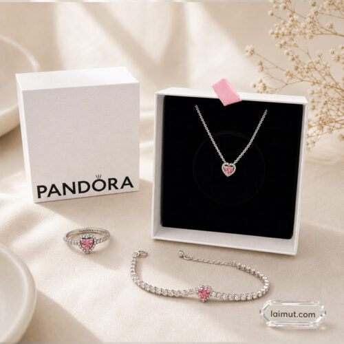 Nhẫn Pandora 398425C02 Pink Elevated Heart Necklace | Laimut | Ảnh chụp thực tế
