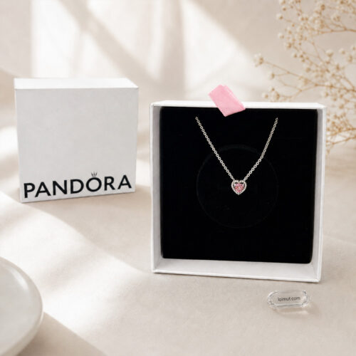 Nhẫn Pandora 398425C02 Pink Elevated Heart Necklace | Laimut | Ảnh chụp thực tế
