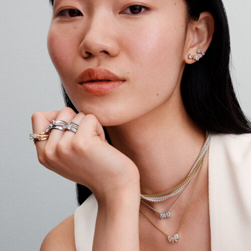 Dây chuyền Pandora 393509C01 chính hãng | Sparkling Bow Necklace | Laimut | Ảnh mẫu đeo