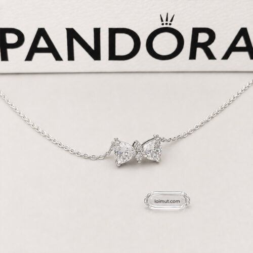 Dây chuyền Pandora 393509C01 chính hãng | Sparkling Bow Necklace | Laimut | Ảnh chụp thực tế
