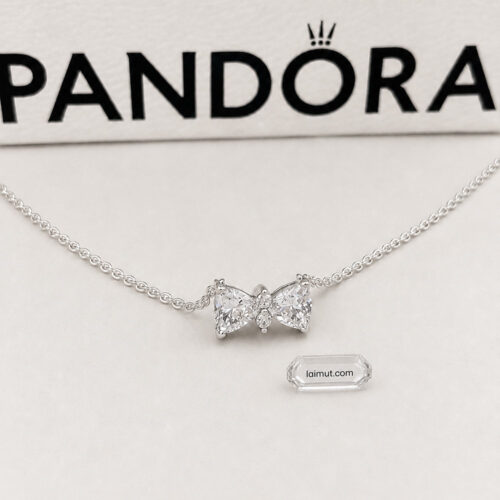 Dây chuyền Pandora 393509C01 chính hãng | Sparkling Bow Necklace | Laimut | Ảnh chụp thực tế