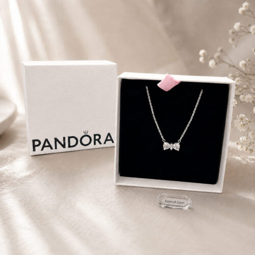 Dây chuyền Pandora 393509C01 chính hãng | Sparkling Bow Necklace | Laimut | Ảnh chụp thực tế