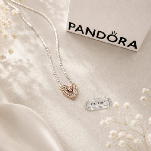 Dây chuyền Pandora 380089C01 Sparkling Freehand Heart Necklace | Laimut | Ảnh chụp thực tế