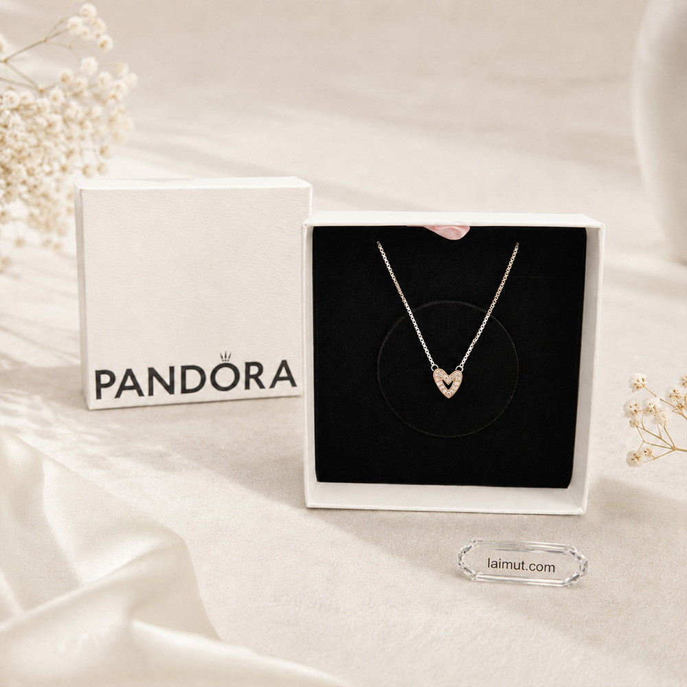 Dây chuyền Pandora 380089C01 Sparkling Freehand Heart Necklace | Laimut | Ảnh chụp thực tế