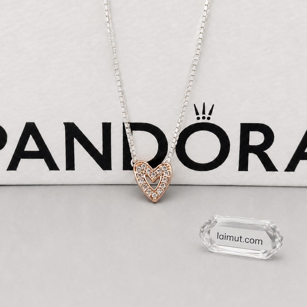 Dây chuyền Pandora 380089C01 Sparkling Freehand Heart Necklace | Laimut | Ảnh chụp thực tế