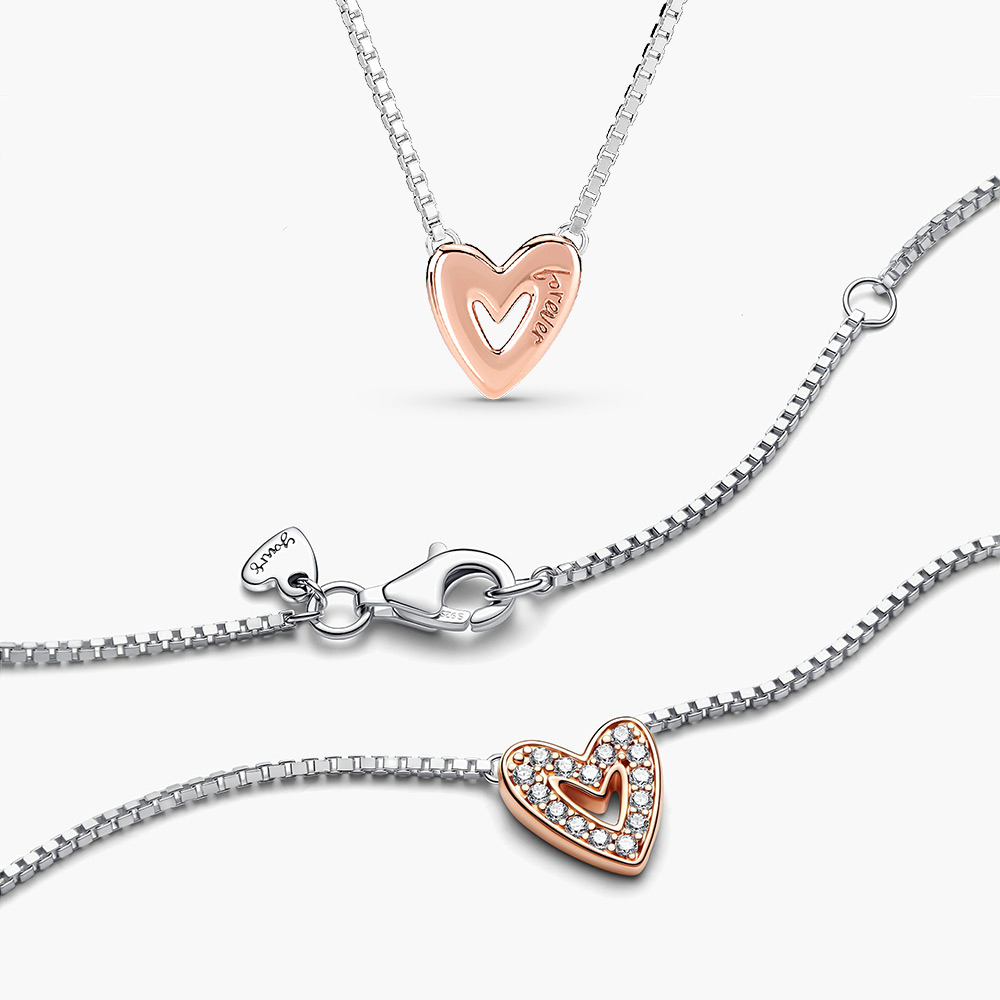 Dây chuyền Pandora 380089C01 Sparkling Freehand Heart Necklace | Laimut | Ảnh 3D